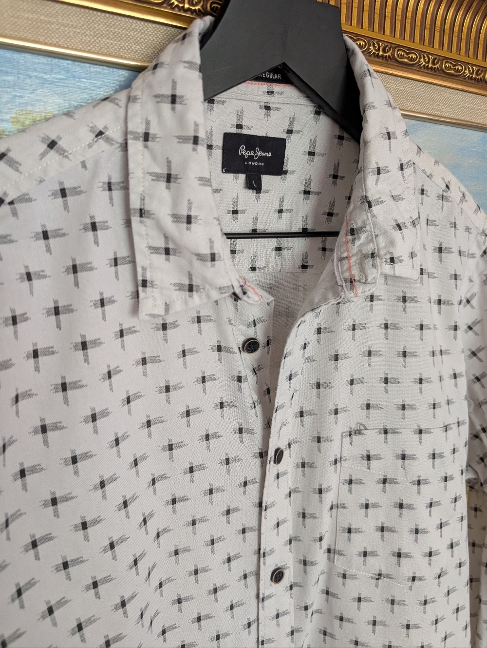 Pepe Jeans White Shirt with Black Cross Pattern